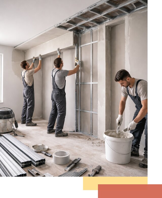 Монтаж потолка из гипсокартона с нишей в Кохме