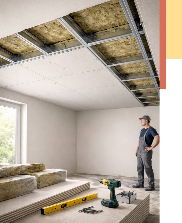 Звукоизоляция потолка ГКЛ в Кохме от 987 руб. — монтаж под ключ | ОТДЕЛОЧНИК-Кхм