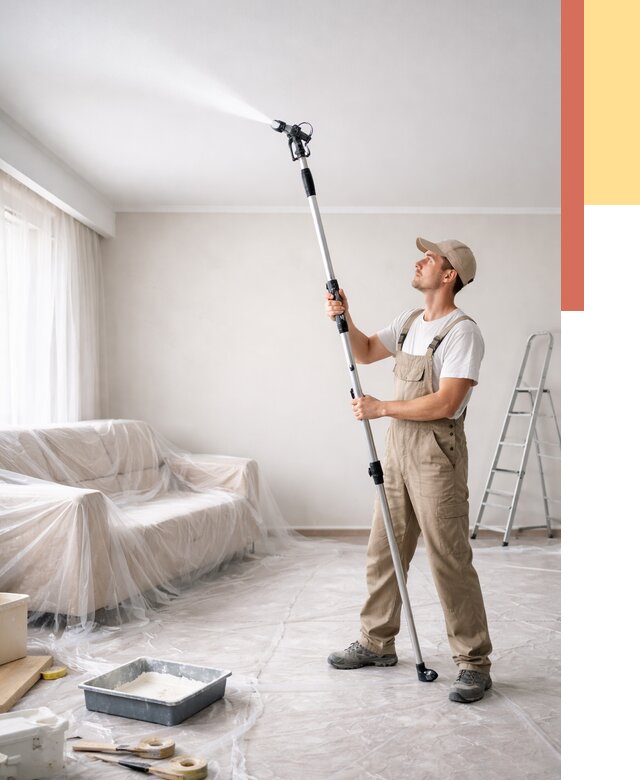 Покраска потолка краскопультом в Кохме от 4675 руб. быстро и недорого | ОТДЕЛОЧНИК-Кхм