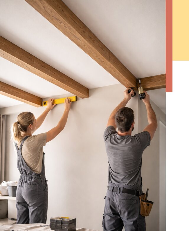 Монтаж декоративных балок на потолок в Кохме от 4363 руб. — ОТДЕЛОЧНИК-Кхм